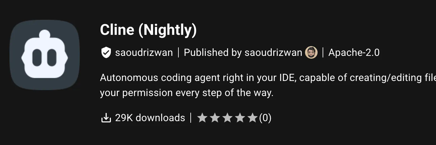 Cline Nightly on OpenVSX